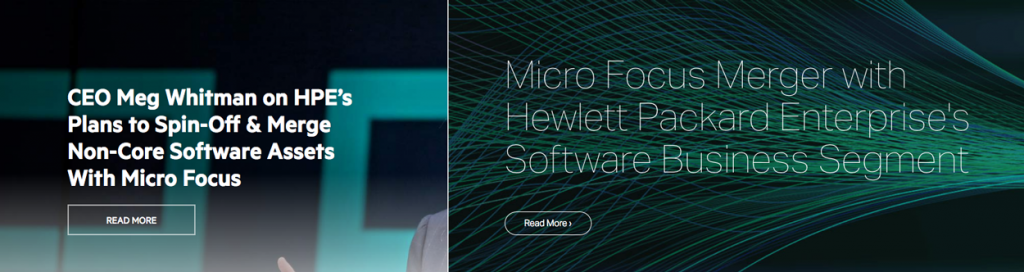 Screenshots of HPE's and Micro Focus's merger announcements on September 7, 2016